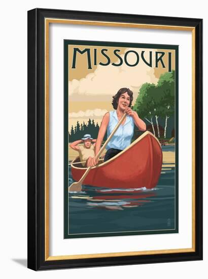 Missouri - Canoers on Lake-Lantern Press-Framed Art Print