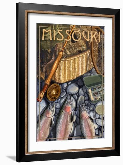 Missouri - Fishing Still Life-Lantern Press-Framed Art Print