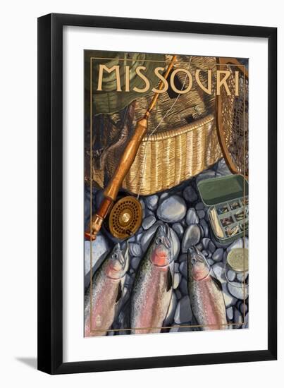 Missouri - Fishing Still Life-Lantern Press-Framed Art Print