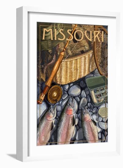 Missouri - Fishing Still Life-Lantern Press-Framed Art Print