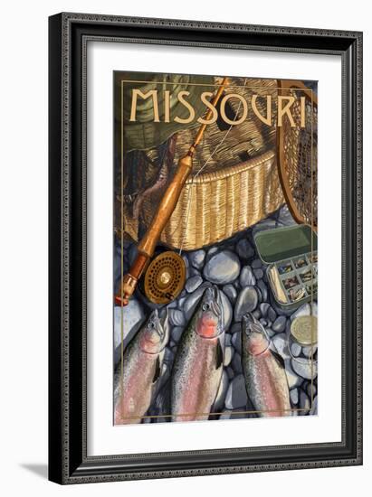 Missouri - Fishing Still Life-Lantern Press-Framed Art Print