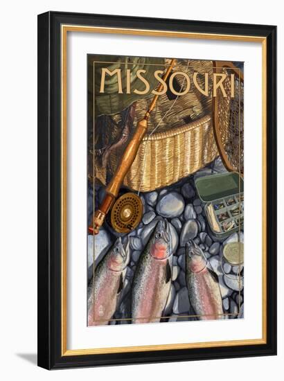 Missouri - Fishing Still Life-Lantern Press-Framed Art Print