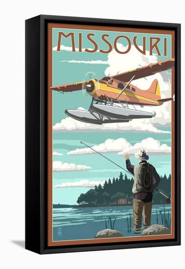 Missouri - Float Plane and Fisherman-Lantern Press-Framed Stretched Canvas