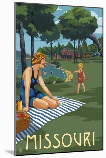 Missouri - Lake and Picnic Scene-Lantern Press-Mounted Art Print