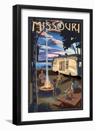 Missouri - Retro Camper and Lake-Lantern Press-Framed Art Print