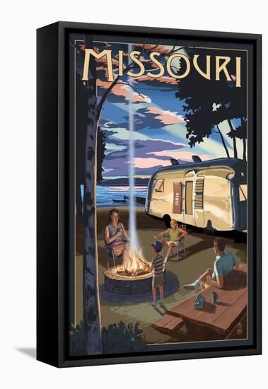 Missouri - Retro Camper and Lake-Lantern Press-Framed Stretched Canvas