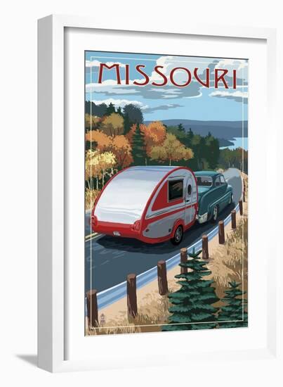 Missouri - Retro Camper on Road-Lantern Press-Framed Art Print