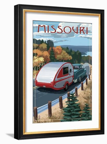 Missouri - Retro Camper on Road-Lantern Press-Framed Art Print