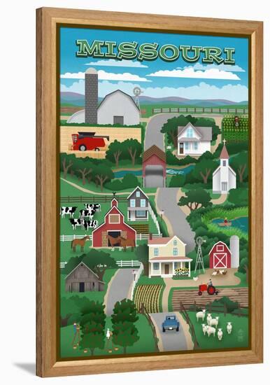 Missouri - Retro Style Countryside-Lantern Press-Framed Stretched Canvas