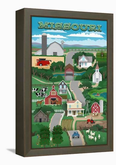 Missouri - Retro Style Countryside-Lantern Press-Framed Stretched Canvas