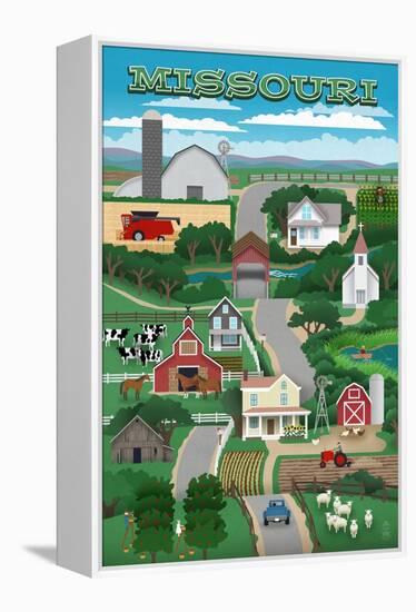 Missouri - Retro Style Countryside-Lantern Press-Framed Stretched Canvas