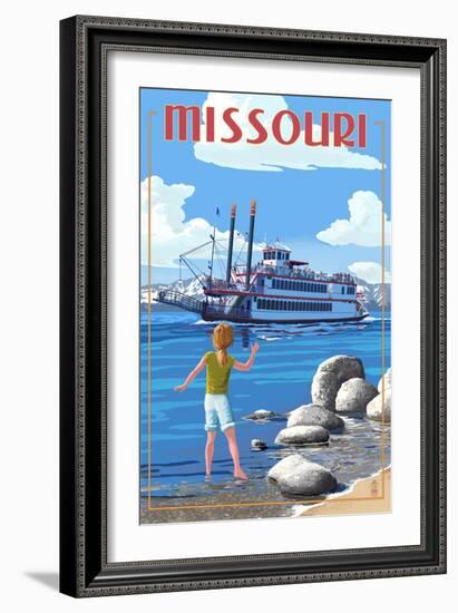 Missouri - River Boat-Lantern Press-Framed Art Print