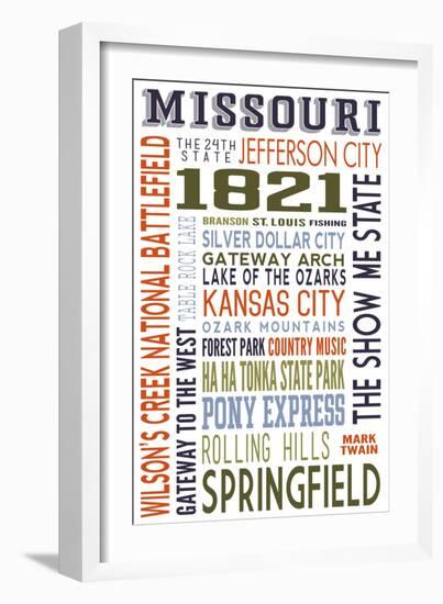 Missouri - Typography-Lantern Press-Framed Art Print