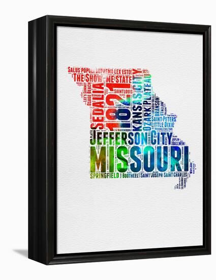 Missouri Watercolor Word Cloud-NaxArt-Framed Stretched Canvas