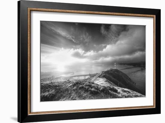 Mist and Sun at Golden Gate Bridge, Black and White, San Francisco-Vincent James-Framed Photographic Print