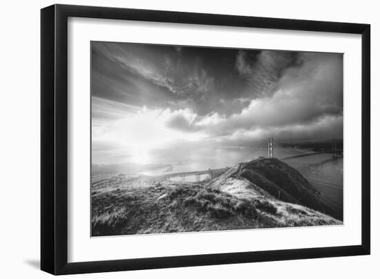 Mist and Sun at Golden Gate Bridge, Black and White, San Francisco-Vincent James-Framed Photographic Print