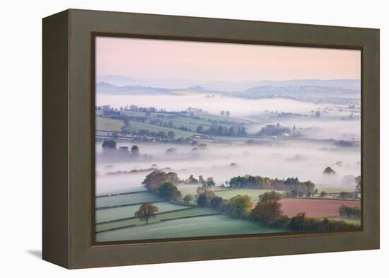 Mist Covered Countryside at Dawn Near Pennorth, Brecon Beacons National Park, Powys, Wales. Spring-Adam Burton-Framed Premier Image Canvas