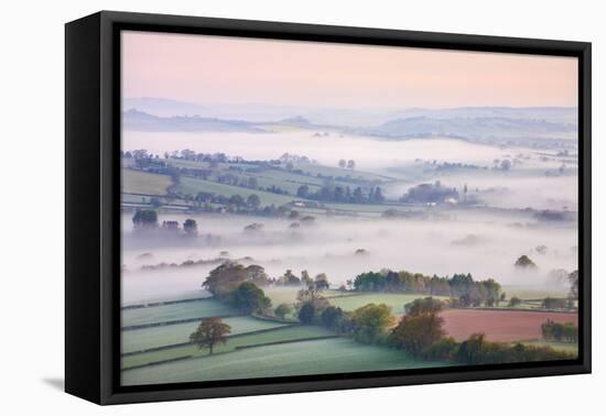 Mist Covered Countryside at Dawn Near Pennorth, Brecon Beacons National Park, Powys, Wales. Spring-Adam Burton-Framed Premier Image Canvas