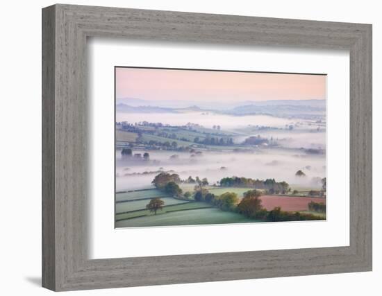 Mist Covered Countryside at Dawn Near Pennorth, Brecon Beacons National Park, Powys, Wales. Spring-Adam Burton-Framed Photographic Print