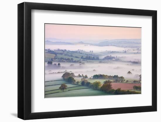 Mist Covered Countryside at Dawn Near Pennorth, Brecon Beacons National Park, Powys, Wales. Spring-Adam Burton-Framed Photographic Print