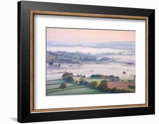 Mist Covered Countryside at Dawn Near Pennorth, Brecon Beacons National Park, Powys, Wales. Spring-Adam Burton-Framed Photographic Print