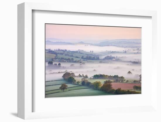 Mist Covered Countryside at Dawn Near Pennorth, Brecon Beacons National Park, Powys, Wales. Spring-Adam Burton-Framed Photographic Print