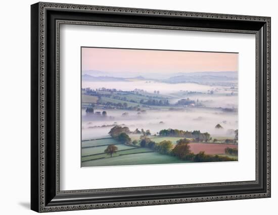 Mist Covered Countryside at Dawn Near Pennorth, Brecon Beacons National Park, Powys, Wales. Spring-Adam Burton-Framed Photographic Print