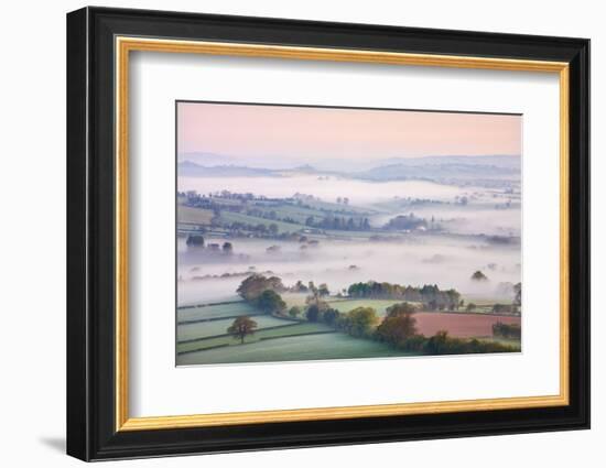 Mist Covered Countryside at Dawn Near Pennorth, Brecon Beacons National Park, Powys, Wales. Spring-Adam Burton-Framed Photographic Print