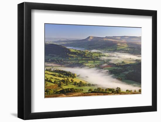 Mist covered rolling countryside backed by the Black Mountains, Brecon Beacons National Park, Powys-Adam Burton-Framed Photographic Print