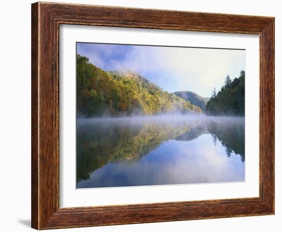 Mist Rising from Milcreek Lake, Natural Bridge State Park, Daniel Boone National Forest, Kentucky,-Adam Jones-Framed Photographic Print