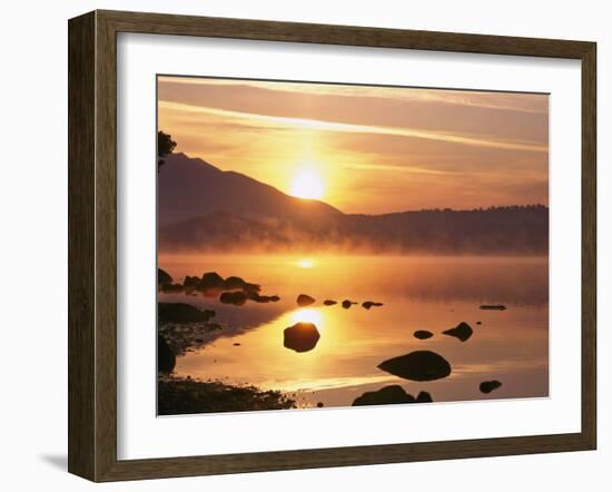 Mist Rising on Derwent Water at Sunrise, Lake District National Park, Cumbria, England, UK-Nigel Blythe-Framed Photographic Print