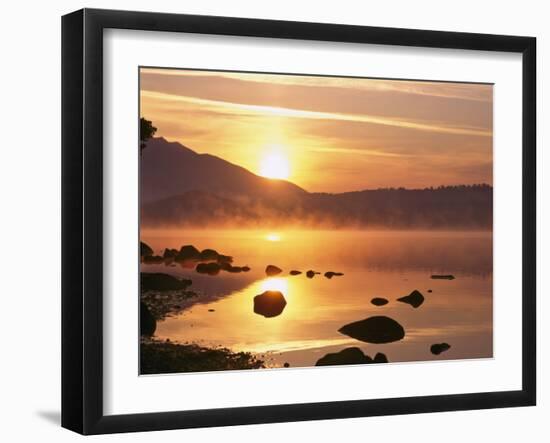 Mist Rising on Derwent Water at Sunrise, Lake District National Park, Cumbria, England, UK-Nigel Blythe-Framed Photographic Print