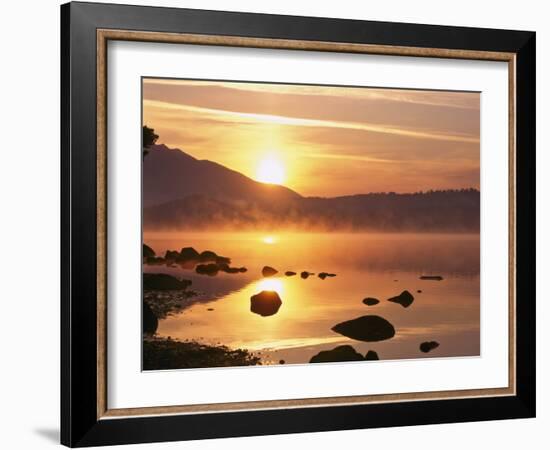 Mist Rising on Derwent Water at Sunrise, Lake District National Park, Cumbria, England, UK-Nigel Blythe-Framed Photographic Print