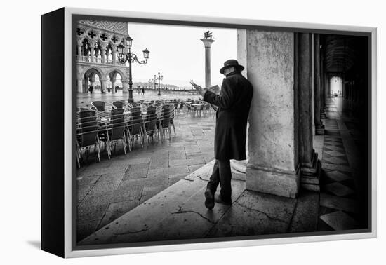 Mister B. Still Reads Newspapers-Roswitha Schleicher-Schwarz-Framed Premier Image Canvas