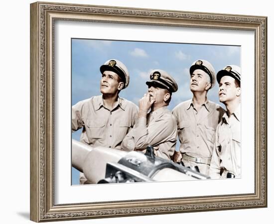 MISTER ROBERTS, from left: Henry Fonda, James Cagney, William Powell, Jack Lemmon, 1955-null-Framed Photo