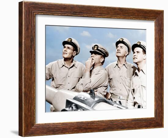 MISTER ROBERTS, from left: Henry Fonda, James Cagney, William Powell, Jack Lemmon, 1955-null-Framed Photo