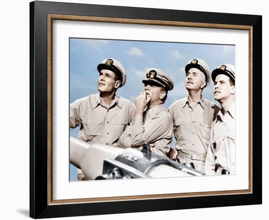 MISTER ROBERTS, from left: Henry Fonda, James Cagney, William Powell, Jack Lemmon, 1955-null-Framed Photo