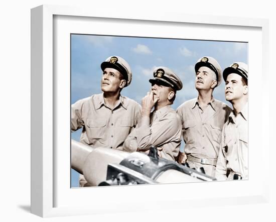 MISTER ROBERTS, from left: Henry Fonda, James Cagney, William Powell, Jack Lemmon, 1955-null-Framed Photo