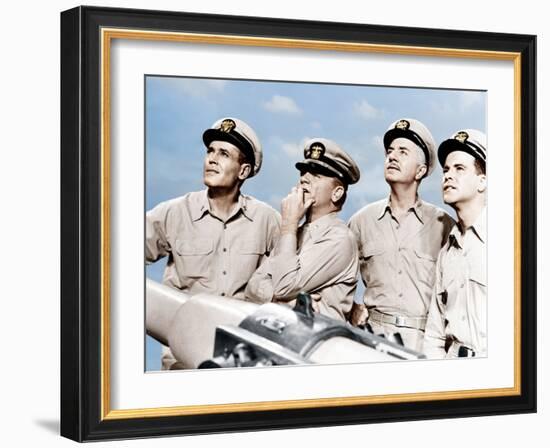 MISTER ROBERTS, from left: Henry Fonda, James Cagney, William Powell, Jack Lemmon, 1955-null-Framed Photo