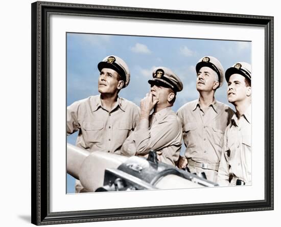 MISTER ROBERTS, from left: Henry Fonda, James Cagney, William Powell, Jack Lemmon, 1955-null-Framed Photo