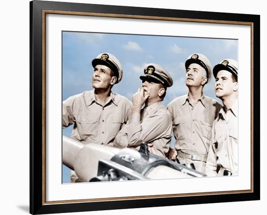 MISTER ROBERTS, from left: Henry Fonda, James Cagney, William Powell, Jack Lemmon, 1955-null-Framed Photo