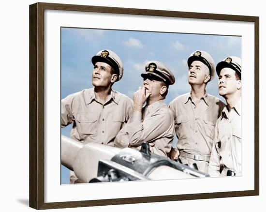 MISTER ROBERTS, from left: Henry Fonda, James Cagney, William Powell, Jack Lemmon, 1955-null-Framed Photo