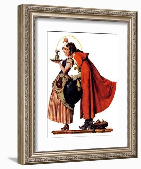 "Mistletoe Kiss" or "Feast for a Traveler", December 19,1936-Norman Rockwell-Framed Giclee Print