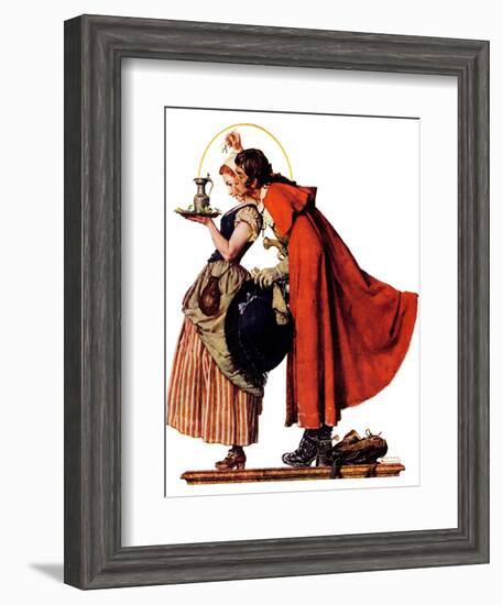 "Mistletoe Kiss" or "Feast for a Traveler", December 19,1936-Norman Rockwell-Framed Giclee Print