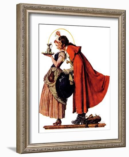 "Mistletoe Kiss" or "Feast for a Traveler", December 19,1936-Norman Rockwell-Framed Giclee Print