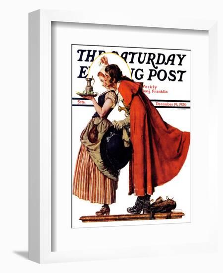 "Mistletoe Kiss" or "Feast for a Traveler" Saturday Evening Post Cover, December 19,1936-Norman Rockwell-Framed Giclee Print