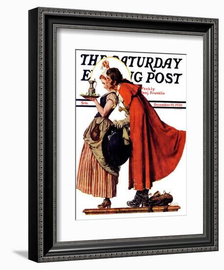 "Mistletoe Kiss" or "Feast for a Traveler" Saturday Evening Post Cover, December 19,1936-Norman Rockwell-Framed Giclee Print