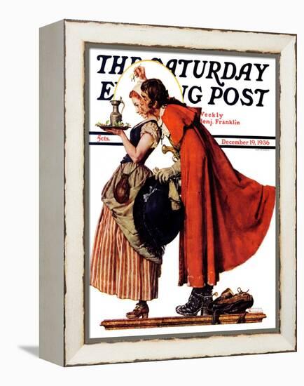 "Mistletoe Kiss" or "Feast for a Traveler" Saturday Evening Post Cover, December 19,1936-Norman Rockwell-Framed Premier Image Canvas