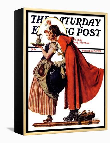 "Mistletoe Kiss" or "Feast for a Traveler" Saturday Evening Post Cover, December 19,1936-Norman Rockwell-Framed Premier Image Canvas