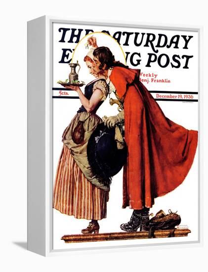 "Mistletoe Kiss" or "Feast for a Traveler" Saturday Evening Post Cover, December 19,1936-Norman Rockwell-Framed Premier Image Canvas